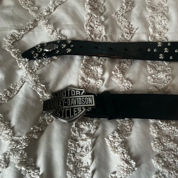 Two Harley-Davidson Black Belts with Silver Accents - Picture 2 of 6